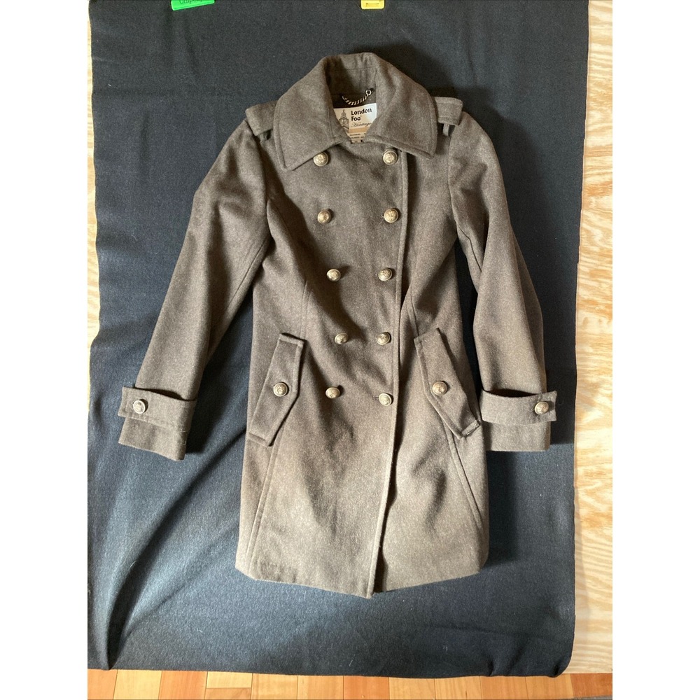 London Fog Heritage Double Breasted Wool Blend Coat Khaki XS Military Style